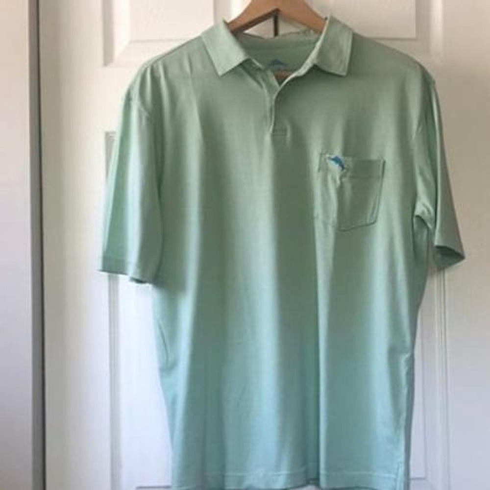 Tommy Bahama Green Polo Shirt Men Medium Short Sleeve Pocket Casual